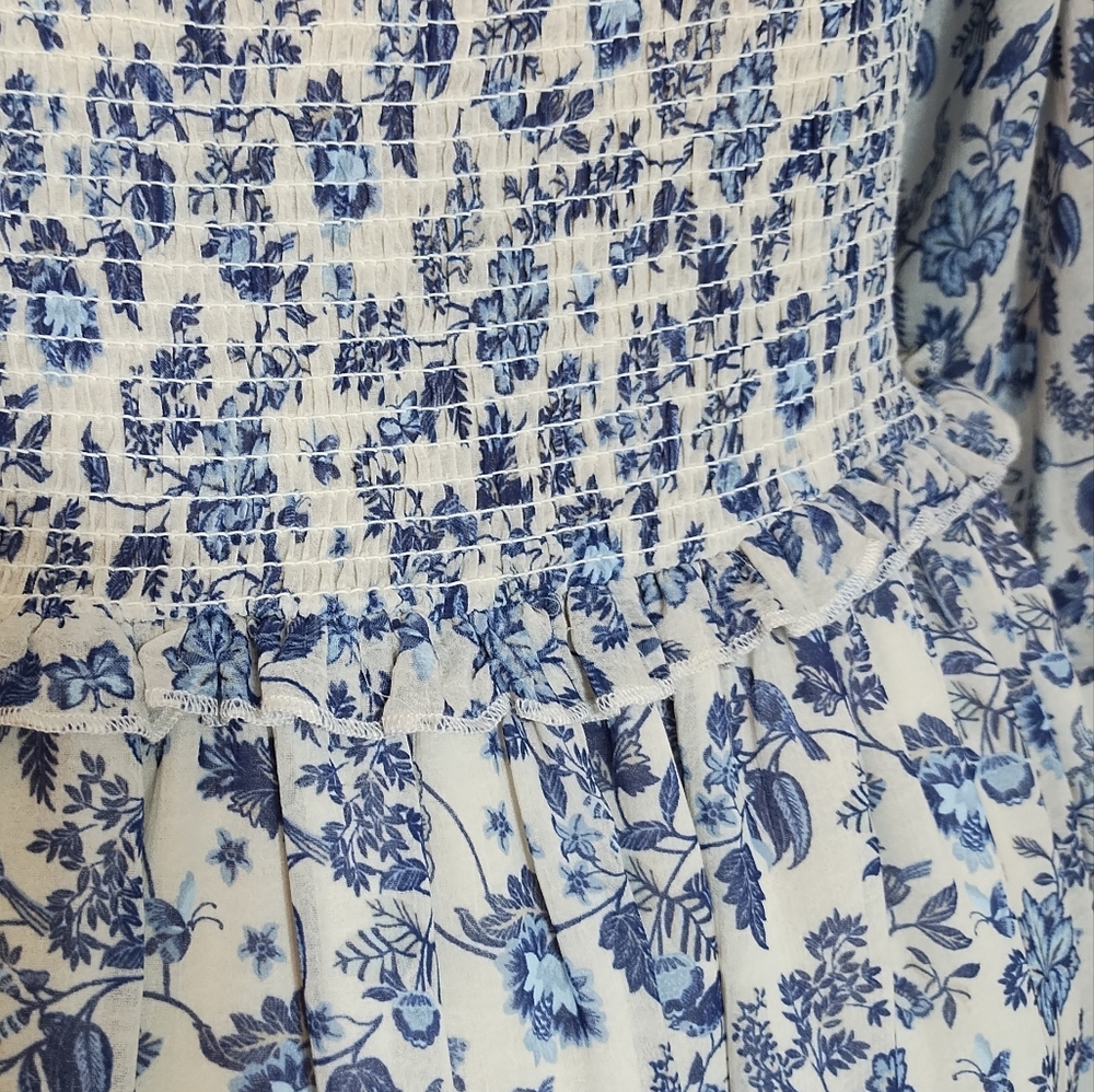 Super Natural by Secret Mission Chiffon smocked floral boho greenport dress - Picture 12 of 13